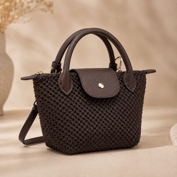 Macrame Bag with Leather Flap