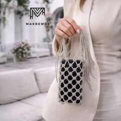 Kristal Taşlı Püsküllü Telefon Çantası