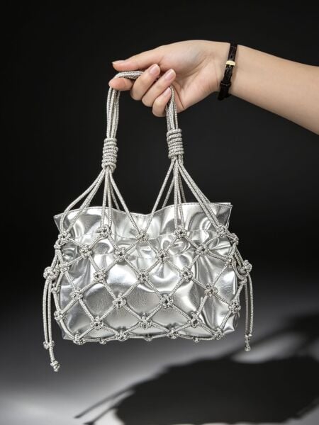 Borsa a rete decorata con cristalli